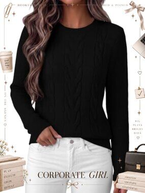 Women's Cable Knit Slim Fit V-Neck Pullover Sweater Long Sleeve